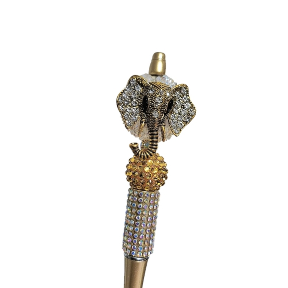 Fashion Fancy Bling Elephant Rhinestones Custom Beaded Ballpoint Twist Pen Gold - Picture 2 of 8